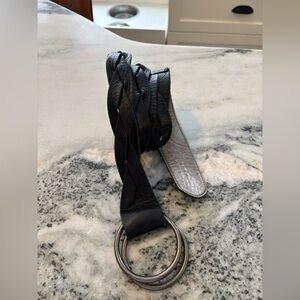 Eileen Fisher Black Leather Belt with Silver Rings